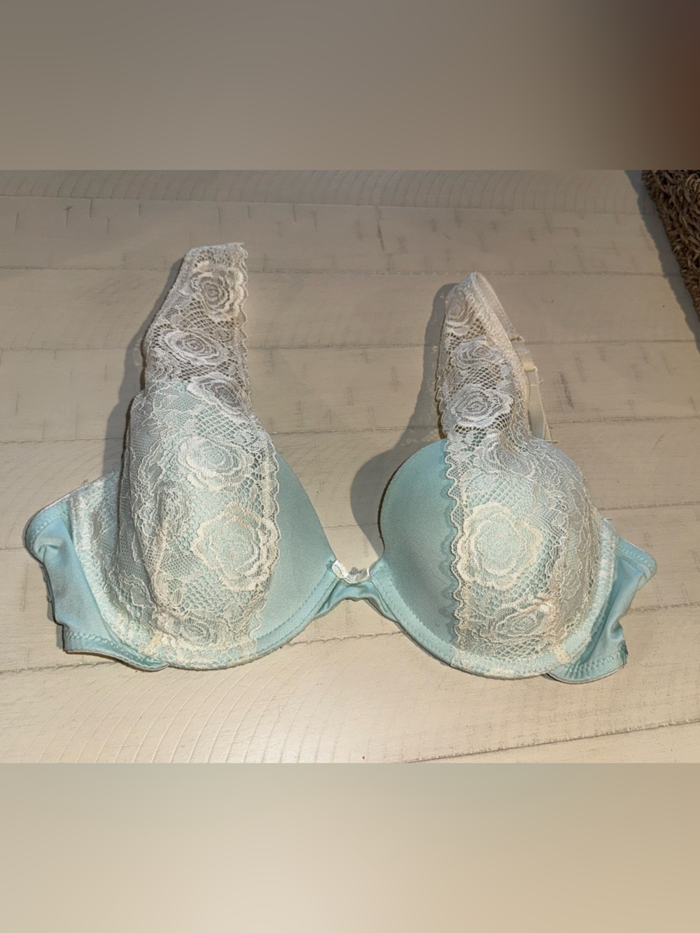 Jessica Simpson Aqua and Cream Lace Push-Up Bra